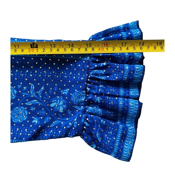 ITSE Women’s Top Tassle Front Tie Bell Sleeves Royal Blue Gold Dots Size Medium - Picture 7 of 12